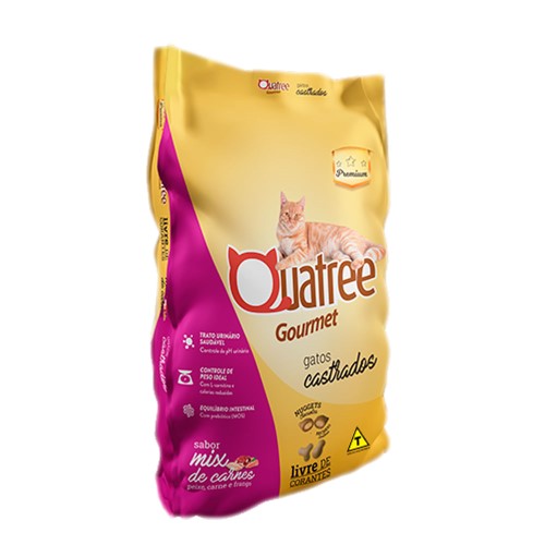 Ração para Gatos Castrados Quatree Gourmet Sabor Mix de Carnes 1Kg