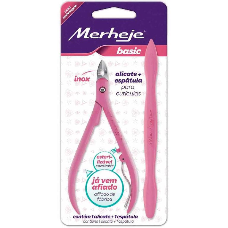 Alicate Para Cutícula Com Espátula Merheje Basic Rosa