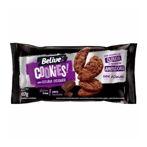 Cookies Zero Lactose Belive Sabor Double Chocolate com 67g