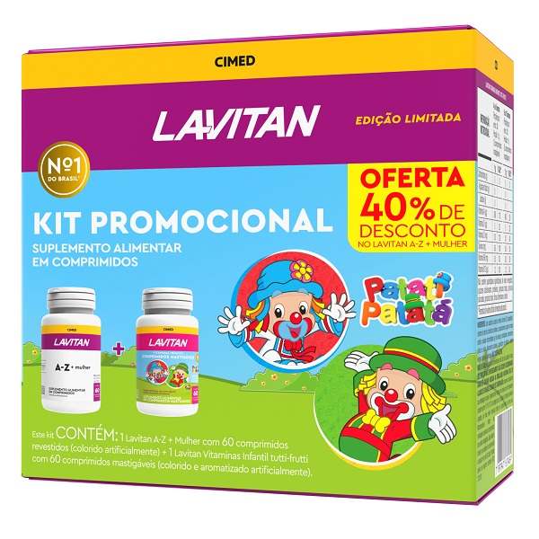 Kit Lavitan Suplemento Alimentar AZ Mulher 60 Comprimidos + Suplemento Vitamínico Infantil Patati Patatá Sabor Tutti-Frutti 60 Comprimidos Mastigáveis