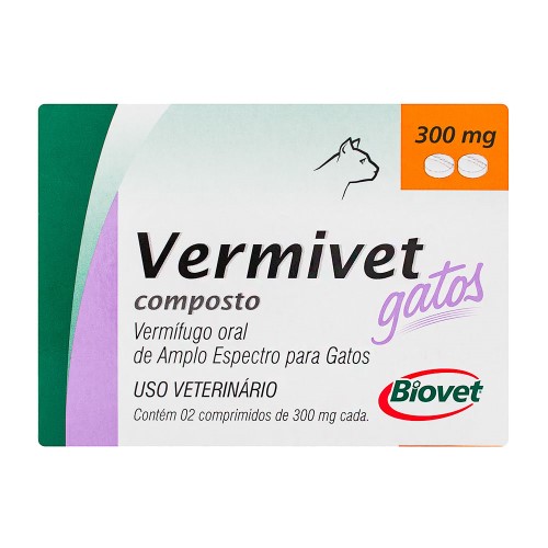 Vermivet Composto 300mg para Gatos Uso Veterinário com 2 Comprimidos