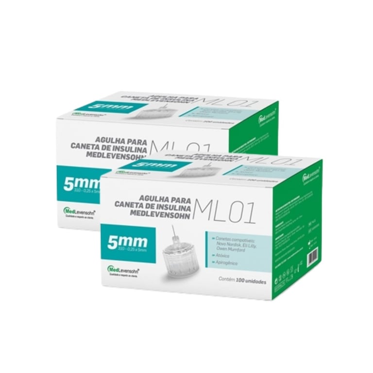 Agulha 5mm Para Caneta De Insulina Medlevensohn 100 Un.