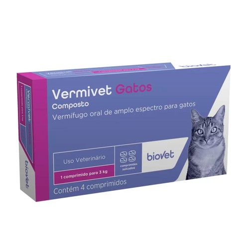 Vermífugo Vermivet Composto para Gatos com 4 Comprimidos