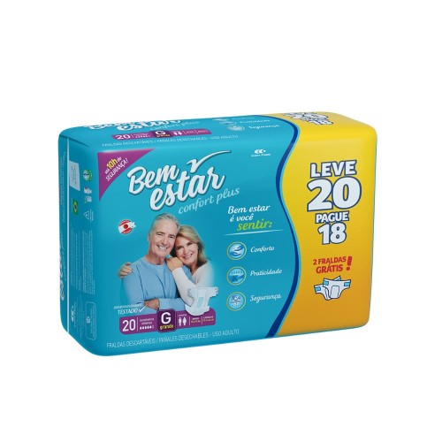 Fralda Geriátrica Bem Estar Comfort Plus Adulto Grande Leve 20 Pague 18