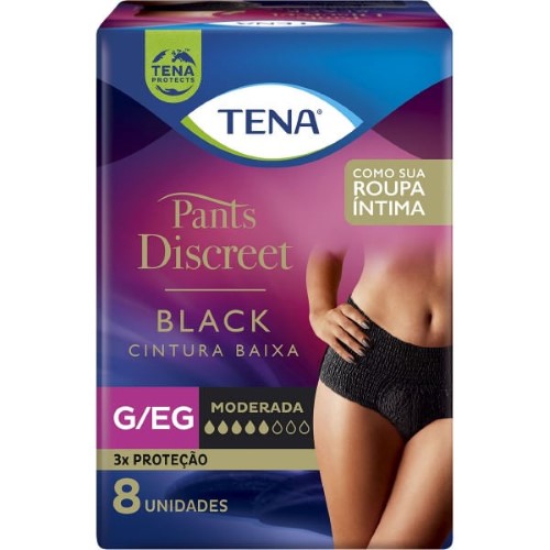 Roupa Íntima Tena Pants Discreet Preta G/EG 8 Unidades