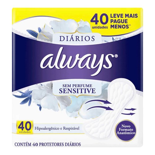 Protetor Diário Always Sensitive Sem Perfume com 40 unidades