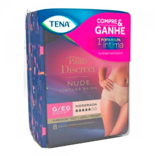 Roupa Íntima Tena Pants Discreet Nude Tamanho G/EG 8 Unidades e Ganhe Porta Roupa Íntima