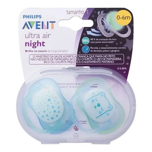 Chupeta Avent Ultra Air Night 0 a 6 Meses Verde Claro 2 Unidades