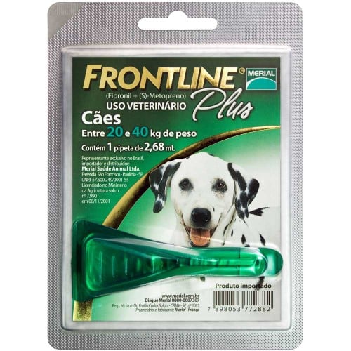 Frontline Plus para Cães entre 20 a 40kg com 1 Pipeta de 2,68ml