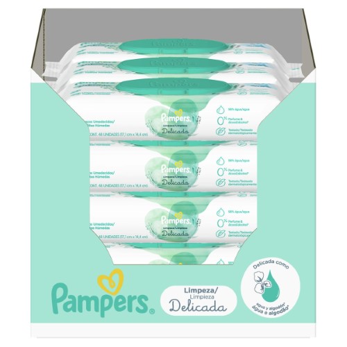 Lenços Umedecidos Pampers Limpeza Delicada - 12 pacotes de 48 unidades cada