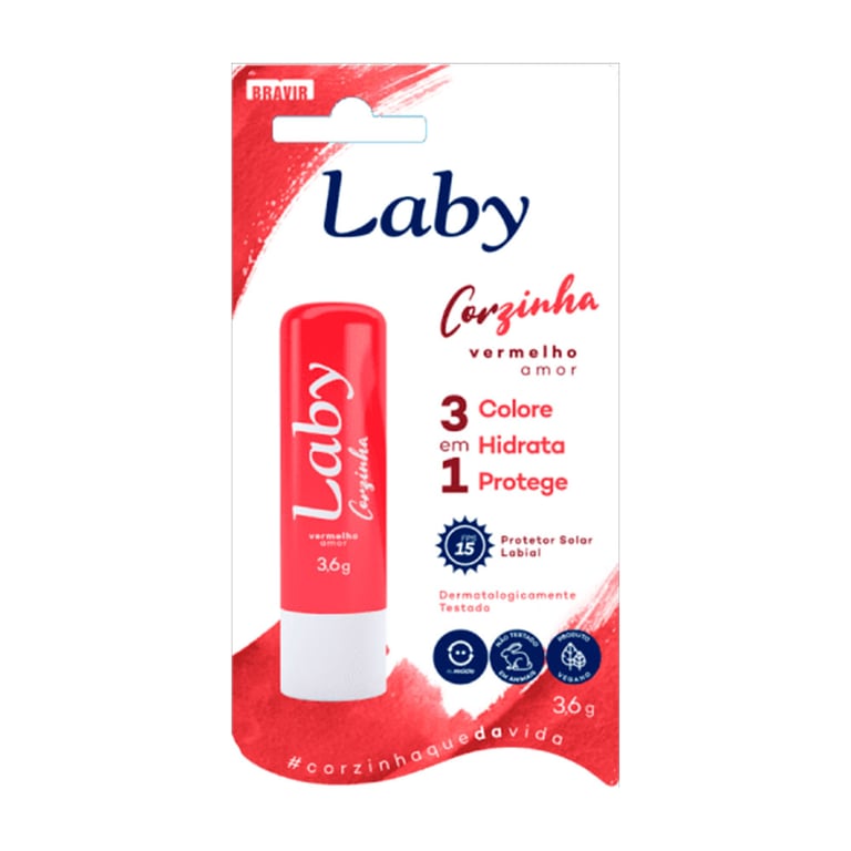 Protetor Solar Labial Laby Corzinha FPS15 Vermelho Amor 3,6g