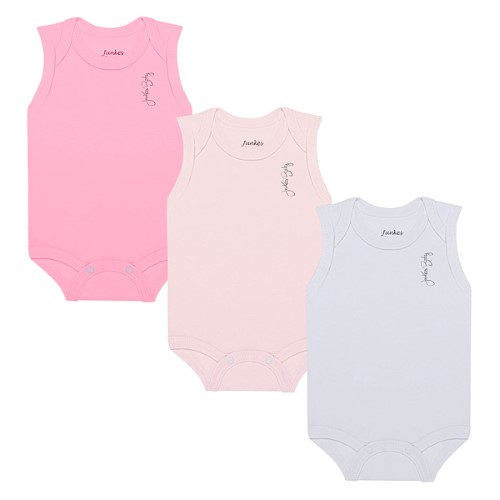 Pack: 3 Bodies regata em suedine Pink/Rosa/Branco - Junkes Baby