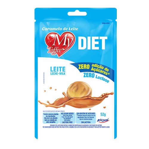 Bala My Toffe Diet Ao Leite Zero Açúcar Zero Lactose 52g