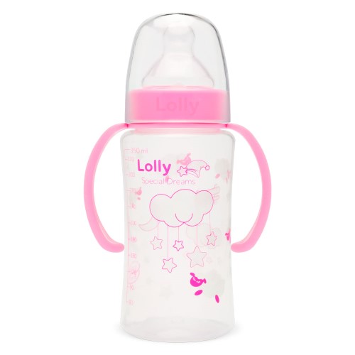 Mamadeira Lolly Kinddy 3+ Meses Bico Silicone Rosa 350ml