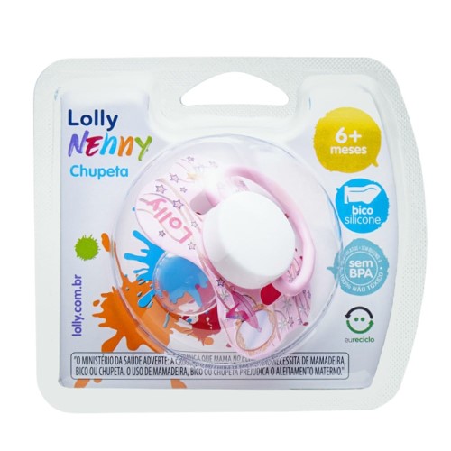 Chupeta Lolly Nenny 6+ Meses Bico Silicone Rosa 1 Unidade