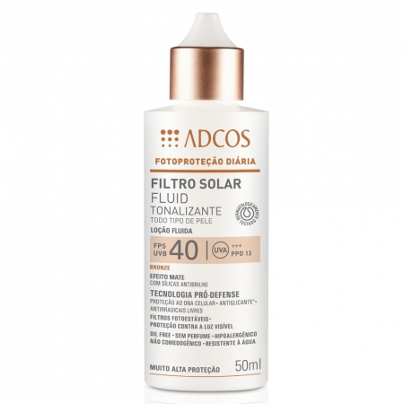 Protetor Solar Adcos Fluid Tonalizante Bronze FPS 40 Loção Fluida Com Cor 50g