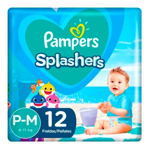 Fraldas Descartáveis Para Água Pampers Splashers Baby Shark P-M 12 Unidades