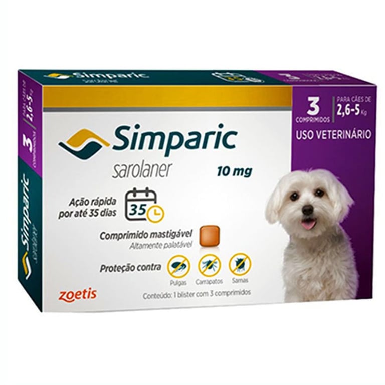 simparic antipulgas para Cães de 2,6 a 5Kg - 10mg - 3 comprimidos