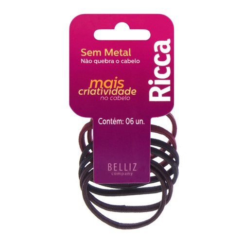 Elástico para Cabelo Ricca Basics sem Metal com 6 unidades