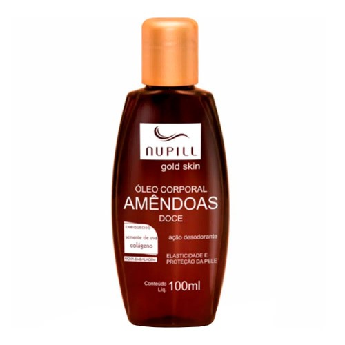 Óleo Corporal de Amêndoas Doce Nupill Gold Skin Semente de Uva e Colágeno com 100ml