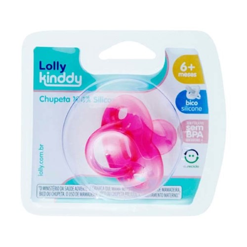 Chupeta De Silicone Lolly Kinddy 6+ Meses Rosa 1 Unidade