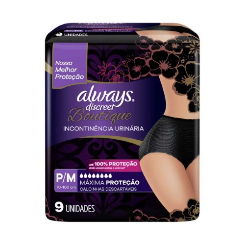 Fralda Calça Geriátrica Feminina Always Discreet Boutique Máxima Proteção P/M 9 unidades