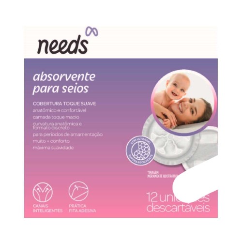 Absorvente para Seios Needs Toque Suave com 12 unidades