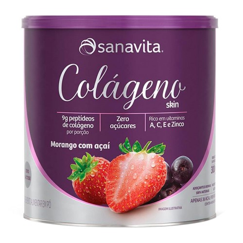 Colágeno Skin Sanavita Sabor Morango com Açaí 300g