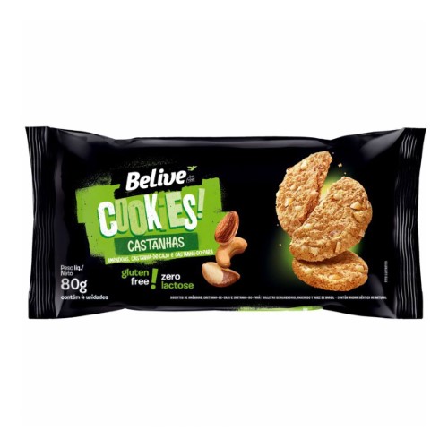 Cookies Zero Lactose Belive Sabor Castanha com 80g