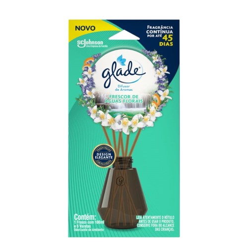 Difusor De Ambiente Glade Frescor De Águas Florais 1 Frascos Com 100ml E 6 Varetas