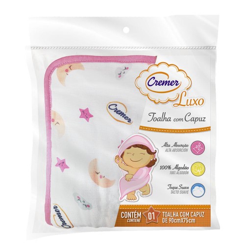 Toalha de Banho com Capuz Cremer Luxo Menina 1 Unidade