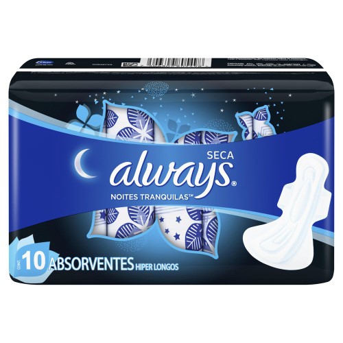 Absorvente Always Noites Tranquilas Seca Hiper Longo com Abas 10 Unidades