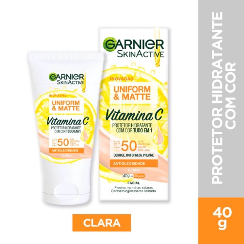 Protetor Hidratante Facial Garnier Uniform & Matte Vitamina C FPS50 Clara 40g