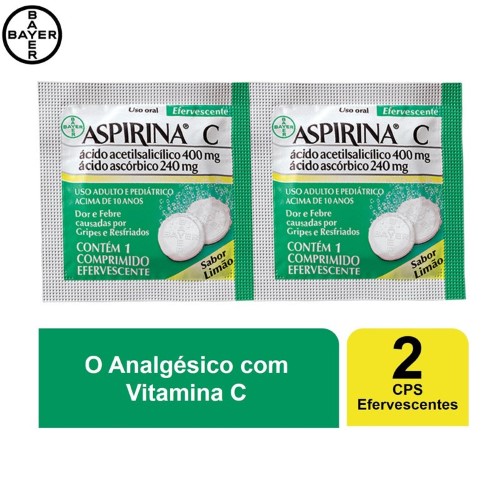 Aspirina C efervescente com 2 comprimidos