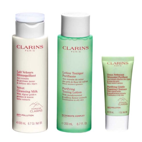 Clarins Kit Leite de Limpeza + Tônico Purifying + Espuma de Limpeza + Necessaire