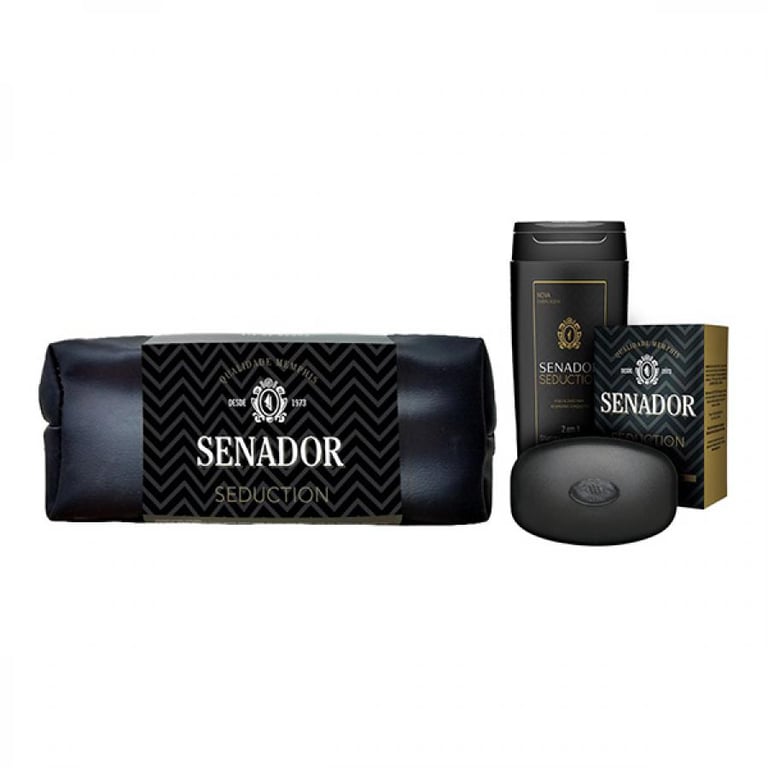 Estojo Senador Seduction 2 Sabonetes + Shampoo 2 em 1 + Saboneteira + Necessaire