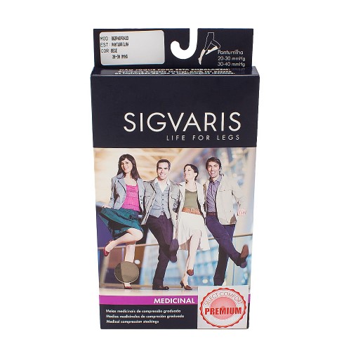 Meia Panturrilha (3/4) Sigvaris Select Comfort Premium 20-30 mmHg P (Tamanho Pequeno) Normal, Ponteira Aberta, Cor Natural