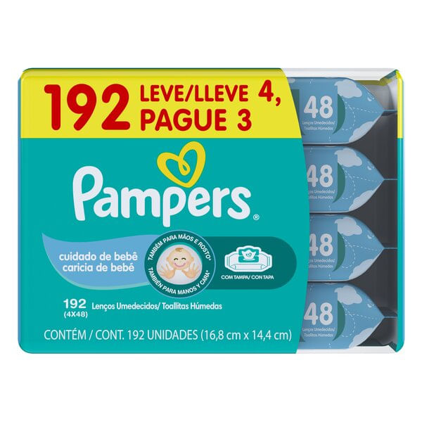 Lenços Umedecidos Pampers Cuidado De Bebê Leve 4 Pague 3 Com 48 Unidades