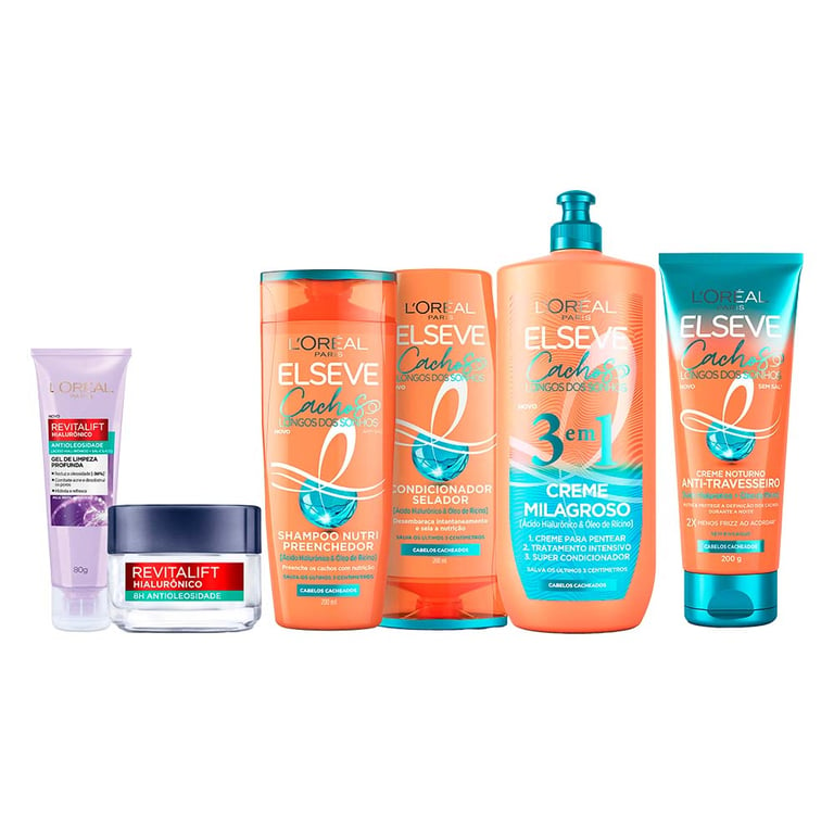 L’Oréal Paris Kit – Gel de Limpeza Profunda + Gel Creme Facial + Creme Milagroso 3 em 1 + Creme Noturno + Shampoo + Condicionador