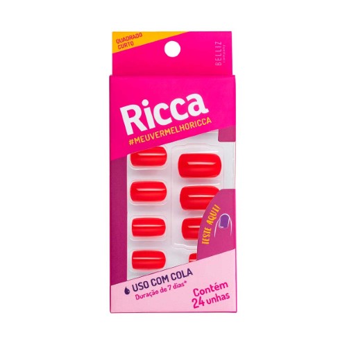 Unhas Postiças Ricca Vermelho Paixão 24 Unidades