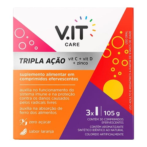 Vitamina C V.IT Care Tripla Ação 30 Comprimidos Efervescentes