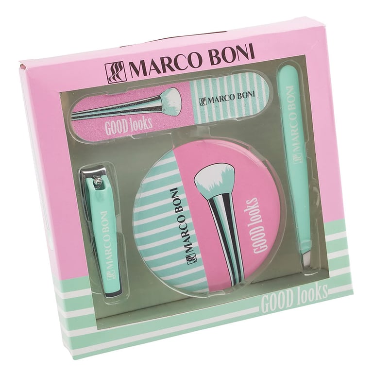 Marco Boni Beauty Fashion Kit – Espelho + Pinça + Cortador de Unhas + Lixa Decorada