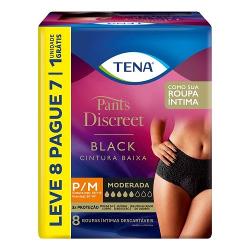 Roupa Íntima Tena Pants Discreet Black P/M 8 Unidades