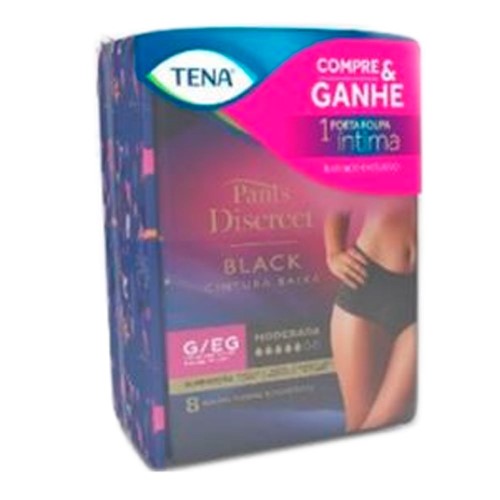 Roupa Íntima Tena Pants Discreet Black Tamanho G/EG 8 Unidades e Ganhe Porta Roupa Íntima