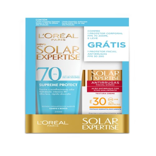 Kit Protetor Solar L Oréal Expertise - 1 Facial Antirrugas FPS 30 25g + 1 Corporal Supreme Protect 4 FPS 70 200ml