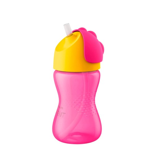 Copo com Canudo Curvado Dinossauro 300ml Rosa (12m+) - Philips Avent