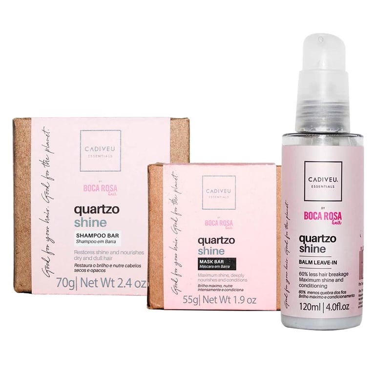 Cadiveu Essentials Quartzo Shine by Boca Rosa Hair - Kit Shampoo Em Barra + Máscara Em Barra + Leave-in