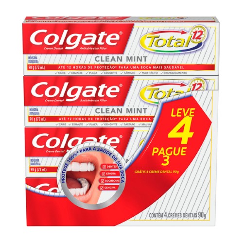 Creme Dental Colgate Total 12 Clean Mint 90g 4 Unidades