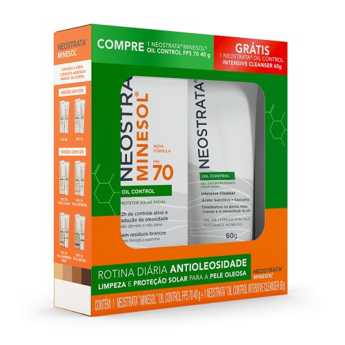 Protetor Solar Minesol Oil Control FPS 70 40g + Gel de Limpeza Neostrata Oil Control Intensive Cleanser 60g