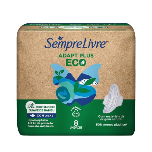 Absorvente Sempre Livre Adapt Plus Eco Suave com Abas com 8 unidades